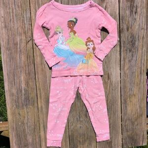 Disney Princess 3T Girls Pink Long Sleeve Pajama Set Belle Tiana Cinderella